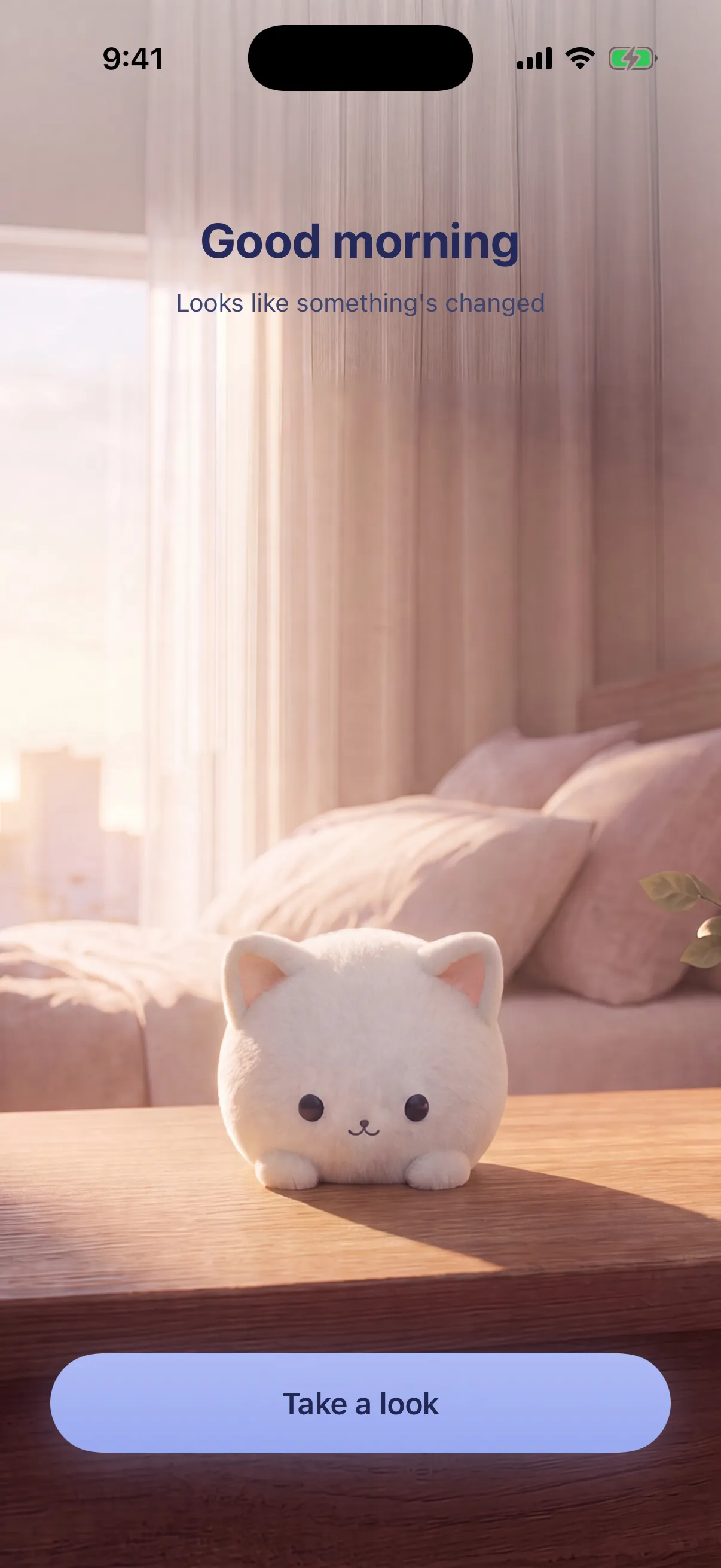 Somi sits on a sunlit nightstand under a "Good morning" message and a button to see what changed overnight.